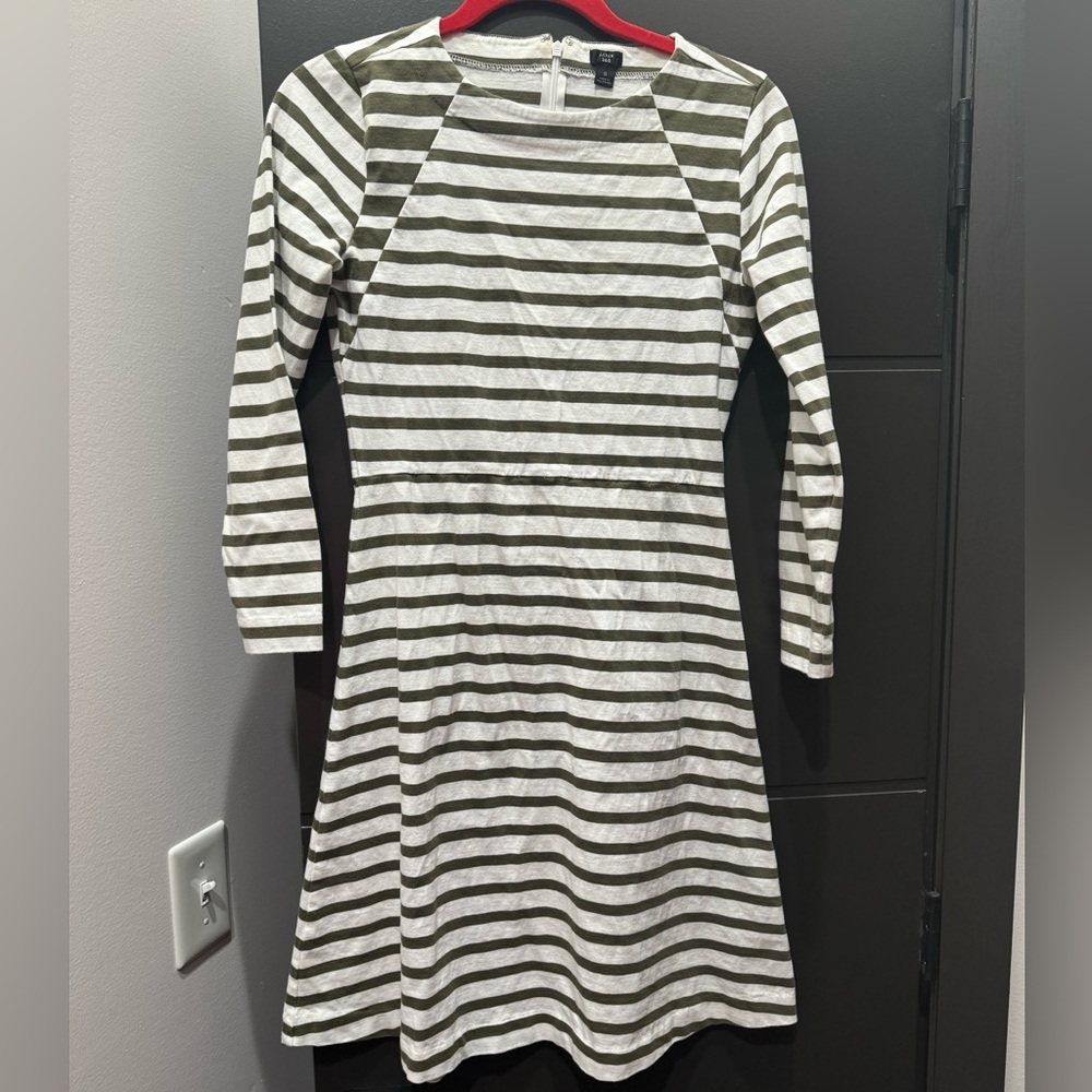 J. Crew white & olive long sleeve fit & flare dress size S